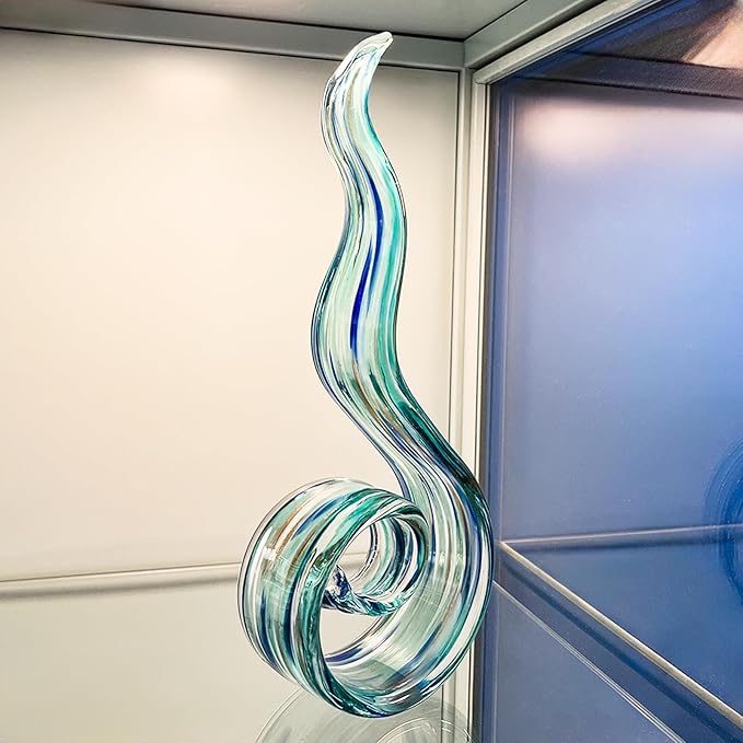 11.4" Tall Hand-Blown Glass Sculpture Murano-Style Sculpture Art Ornament Statue Figurines Home Decor Accent Piece Coastal Ocean Nautical Home Decor,Shelf,TV Stand,Tabletop Centerpieces,Wonderful Gift