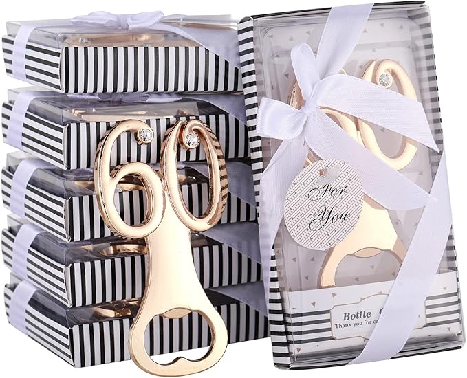 12 Packs Creative Bottle Openers for 60th Birthday Party Favors or 60th Wedding Anniversary Party Gifts 60th Birthday Party Gifts Souvenirs Decorations for Guests(60th)