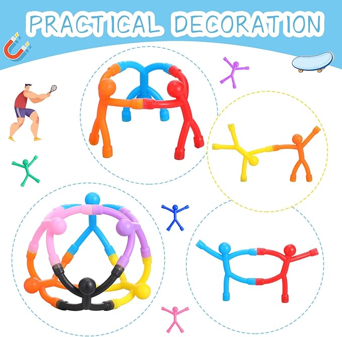 Jerify 50 Pcs Refrigerator Magnets Colorful Magnetic Men Fidget Toys Humanoid Mini Flexible Cute Toys for Refrigerator Door Office Fun Decorative Decoration, 10 Colors