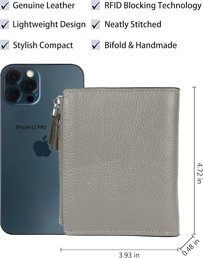 AINIMOER Women's RFID Blocking Leather Small Compact Bi-fold Zipper Pocket Wallet Card Case Purse with id Window