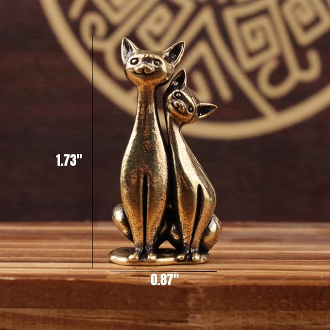 Brass Animals Figurine Decorative,Metal Statue,Pure Brass Cat Statue,Miniature Feline Figurine,Intertwined Loving Cats, Ideal Decor for Home,Office, or Café. Perfect for Shelf, Living Room
