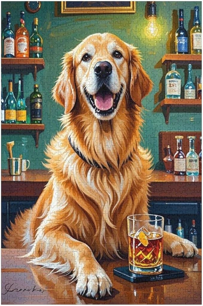 Funny Wooden Puzzle - Goldendoodle Cheers Celebrated Puzzle for Adult 1000 Piece，Wooden Jigsaw Puzzles Art Leisure Game Fun Suitable Family Friends Educational Learning Games Gift
