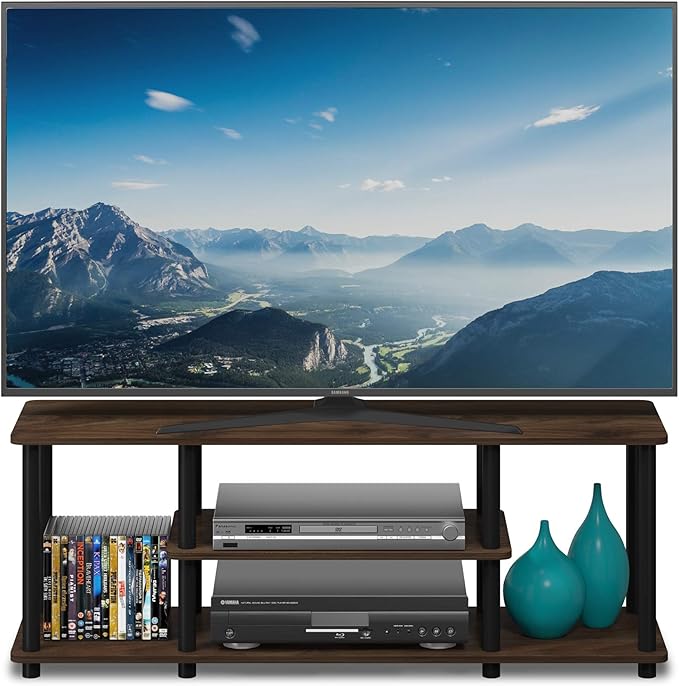 Furinno Turn-N-Tube No Tools 3D 3-Tier Entertainment TV Stand up to 50 inch TV, Round Tubes, Columbia Walnut/Black