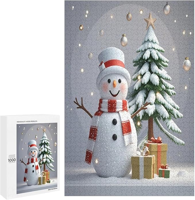 Wooden Puzzles for Adults 1000 Pieces, Christmas Winter Snowman, Each Piece is Unique and Perfectly Put Together, are Special Home Decorations, Fun Puzzles, Party Games, Family Toys