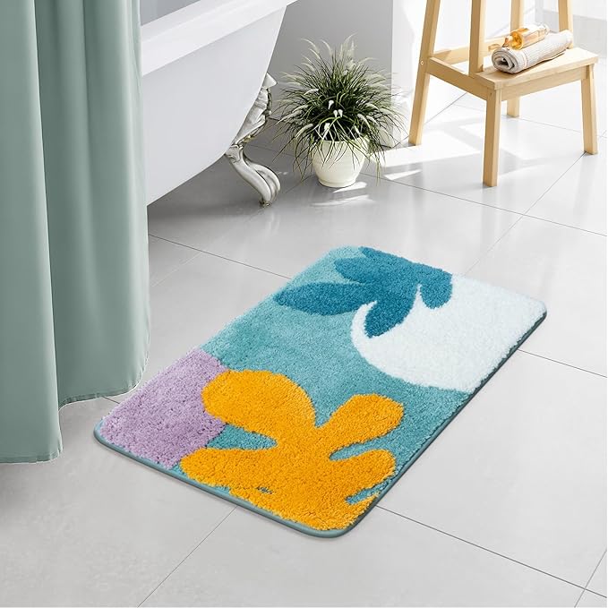 Uphome Bathroom Rugs Modern Abstract Bath Mat Non Slip Water Absorbent Cute Bath Rug Soft Microfiber Machine Washable Minimalist Art Floor Mats for Tub Bathroom Indoor Doormat,18"x26"