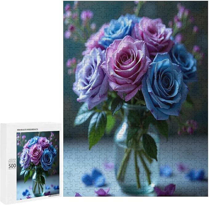 Jigsaw Puzzles for Adults 500 Piece - Colored Rose Themed Wooden Puzzles，Educational Games，Family Puzzles，Unique Gifts for Wall Art ，Funny Puzzles，Stress Relief Games，Puzzle Games
