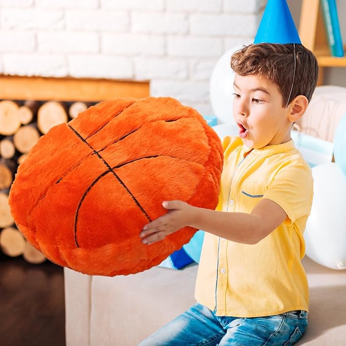 Basketball Pillow,2 Pcs Fun Basketball Plush Throw Pillows,Cute Chair Cusion,Sports Pillows for Boys Room,Soft Decorative Pillow for Birthday Gift Sofa Bed Living Room Decor 15.7"
