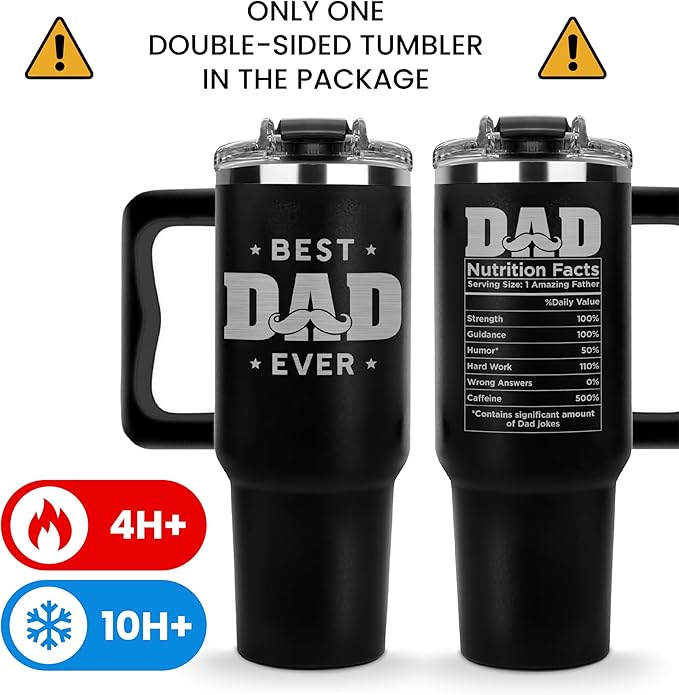 Christmas Gifts For Dad - Best Dad Ever Tumbler 40Oz - Gift for Daddy, Birthday And Fathers Day from Daughter, Son - Cool, Funny Coffee Mug, Proud Papa Cup for Men, Grandfather, Daddy, Elderly
