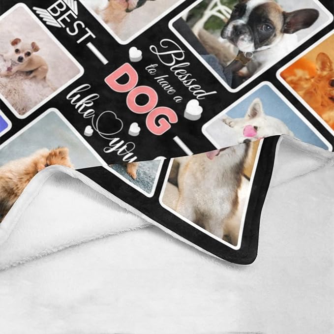 Custom Blanket Gifts for Dog, Customized Blankets with Photos, Make a Personalized Bed Throws to My Dog, Custom Souvenir Throw Blanket for Best Dog Ever, 8 Collages Made in USA