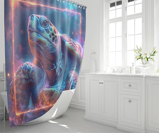 Ocean Themed Shower Curtain - 4 Pcs Kids Shower Curtain Set Turtle Shower Curtains for Bathroom Turtle Bathroom Accessories with Rug,Toilet Cover and Bath Mat with 12 Hooks