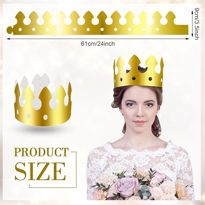 Crtiin 30 Pcs Gold Paper Crown for Adults Princess Hats Crafts Birthday Party Bulk Crowns for School Classroom(Classic Style)