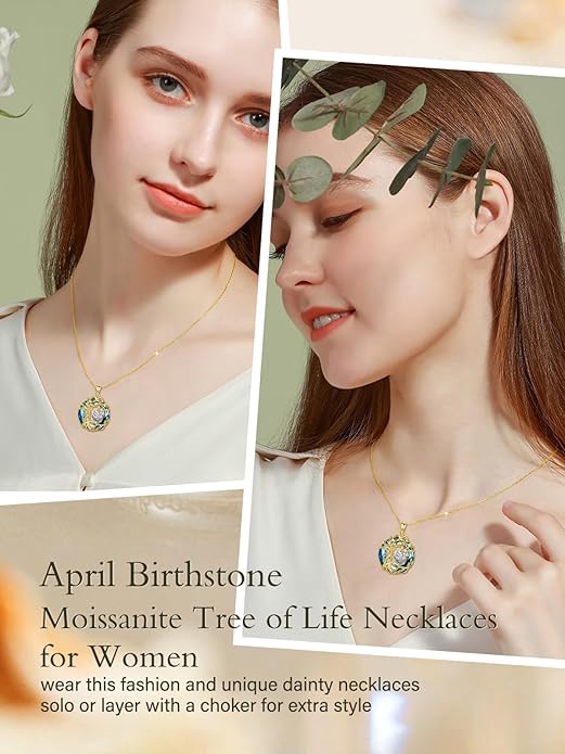TOUPOP Tree of Life Birthstone Necklace 925 Sterling Silver Pendant Austrian Crystal Jewelry Anniversary Valentine's Day Birthday Gifts for Women Mom Her Wife