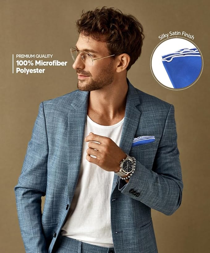 Premium Pre-Folded Four-Point Suit Pocket Square for Men with Sewn Pocket Fold