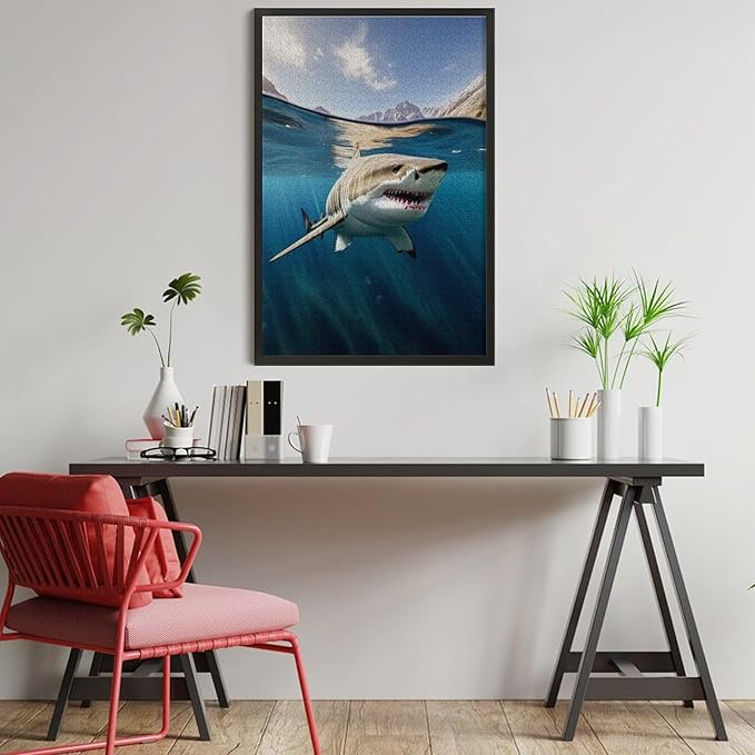 Puzzles for Adults 1000 Pieces Wooden Jigsaw Puzzle - Shark on The Water Theme Puzzle，Party Games，Family Toys，Educational Puzzles，Stress Relief Wooden Puzzle，Gifts for Family，Colleagues and Friends