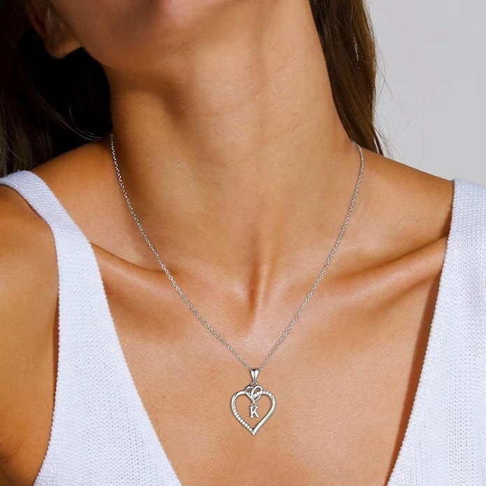 STORUP Valentines Gifts for Women Teen Girls - Heart Initial Necklaces for Women Girls, 14K-Gold-Plated CZ Initial A-Z Heart Necklaces for Teen Girl Jewelry Valentines Gifts for Her Mom Wife Sister