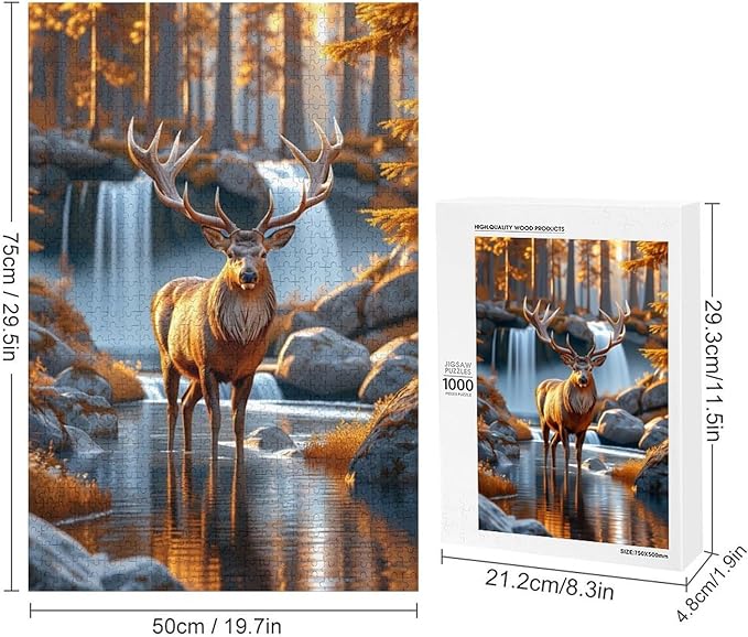 Wooden Puzzle - Creek Elk Jigsaw Puzzles，Wooden Puzzles for Adults 1000 Pieces Challenge Puzzles，Educational Games，Family Puzzles，Unique Gifts for Wall Art