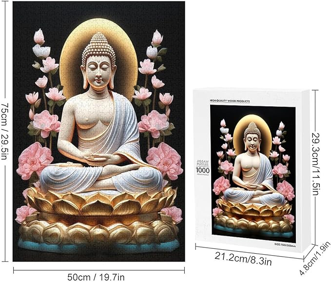 Buddha in A Golden Lotus Flower Wooden Puzzle 1000 Pieces Jigsaw Puzzles for Adults Puzzle Educational Toys Challenging Fun Games Gifts for Elders Kids Family and Friends
