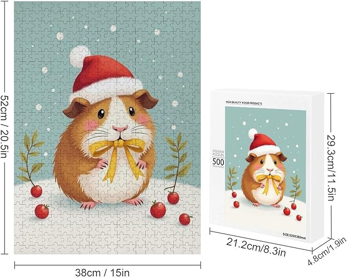 Wooden Puzzle - Hamster Christmas Hat Jigsaw Puzzles，Wooden Puzzles for Adults 500 Pieces Challenge Puzzles，Educational Games，Family Puzzles，Unique Gifts for Wall Art