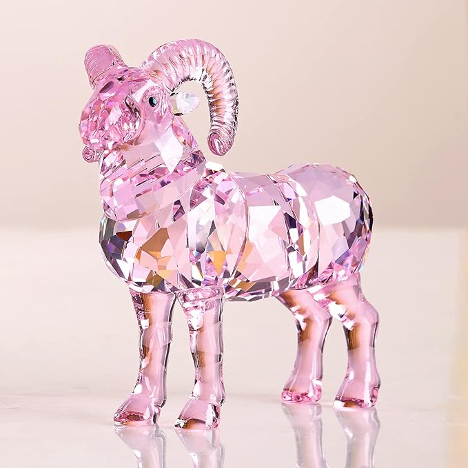 Realistic Animal Crystal Goat Art Figurine Collection Table top Ornament Statue Home Decor (Pink)