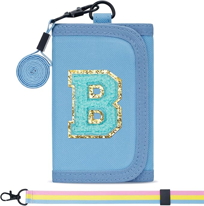 Gifts for Girls 3 4 5 6 7 8 9 10 11 12 Years Old Kids Wallet Cute Initial Coin Purse Toddler Wallet with Magic Sticker (Blue, B)
