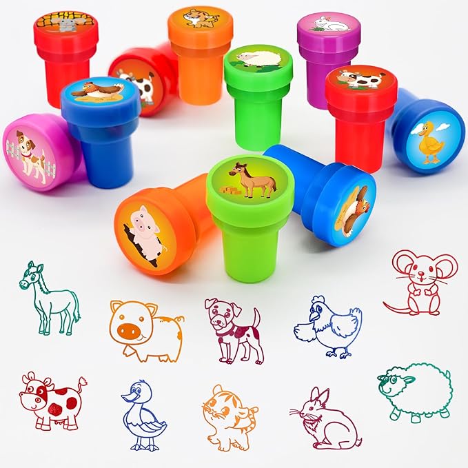 Cinrobiye 24 Pcs Farm Animal Stampers, Barnyard Tractor Farmhouse Party Supplies Favors, Classroom Rewards, Carnival Prizes, Goodie Bag Pinata Fillers for Fiesta Rodeo Cow Birthday Party