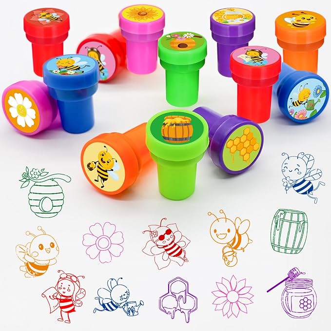 Cinrobiye 24 PCS Bee Stampers。Bumble Bee Self-Inking Stamp Set for Party Favors, Classroom Rewards, DIY Crafts, Goodie Bag Fillers, Birthday Gifts, Spring & Summer Theme Supplies
