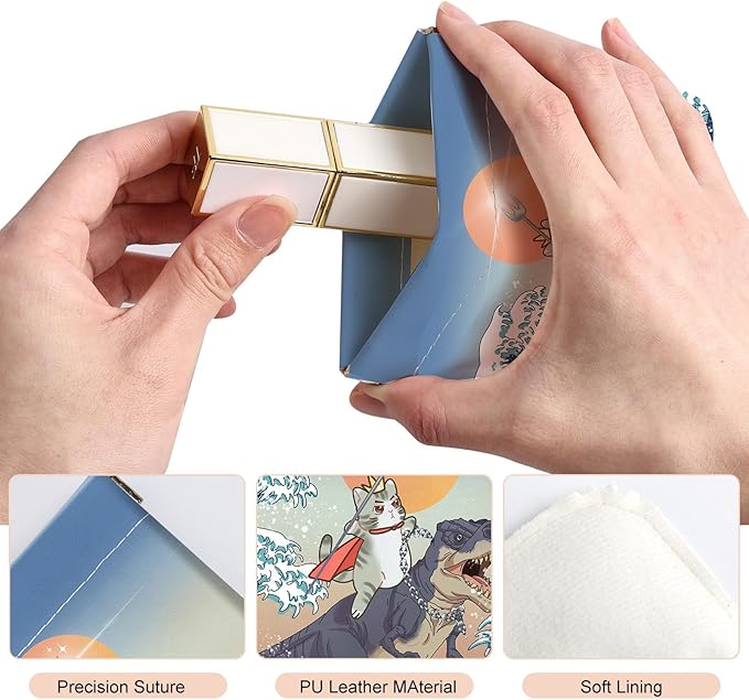 2Pcs PU Leather Small Squeeze Coin Purse Pouch Mini coin Bag Unique And Cute Wallet Cosmetic Bags Change Bag For Women Girls Men Cat and Dinosaur