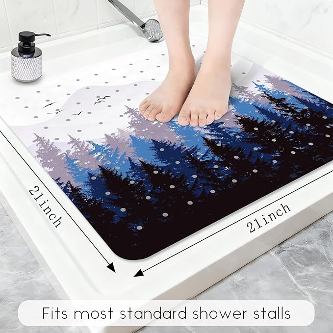 Bathtub Mat Non Slip, Forest Square Bath tub Mat Shower Floor Mat with Suction Cups for Adults Kids Elderly 21 X 21 Inch