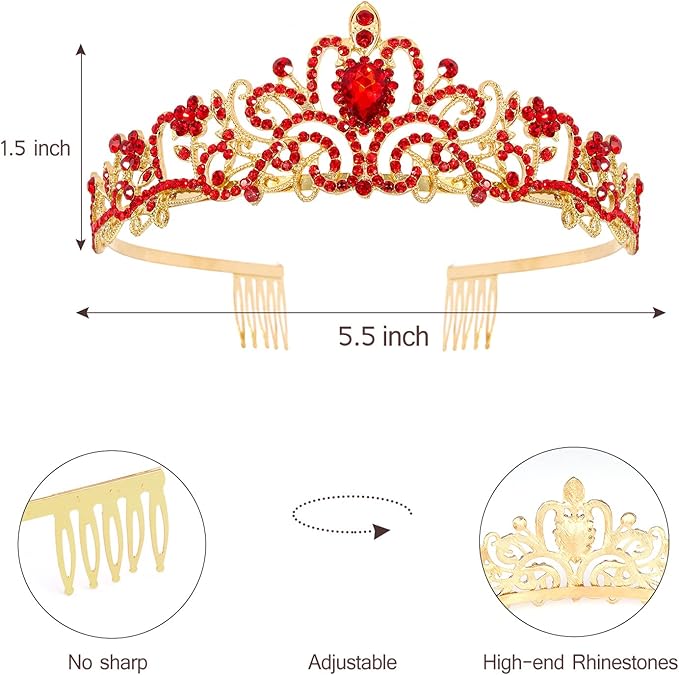 Happy Birthday Queen Tiara Crowns for Women, Red Sash, Party Favors Supplies Gift, 30th Decorations, Stuff Accessories