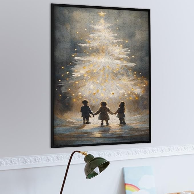 Funny Wooden Puzzle - Glowing Christmas Trees and Wishing Girls Puzzle for Adult 1000 Piece，Wooden Jigsaw Puzzles Art Leisure Game Fun Suitable Family Friends Educational Learning Games Gift