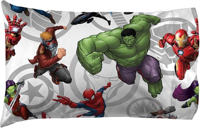 Marvel Avengers Team 4 Piece Twin Bed Set - Includes Reversible Comforter & Sheet Set - Super Soft Fade Resistant Polyester - (Official Marvel Product)