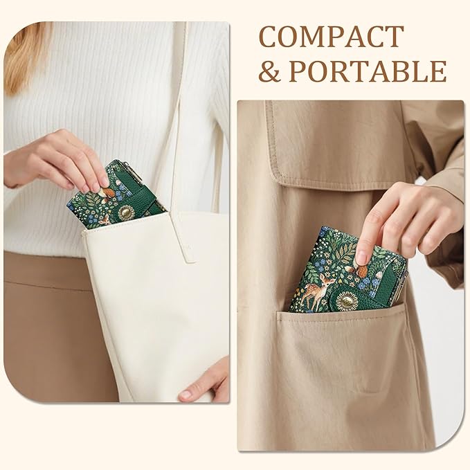 Squirrels Wallet Women Small RFID Blocking Bifold, Credit Card Holder, Zipper Coin Pocket, Cute, PU Leather, Compact, Travel, ID Window, 14 Card Slots, Cash Purse, Ladies Woman Female Girls