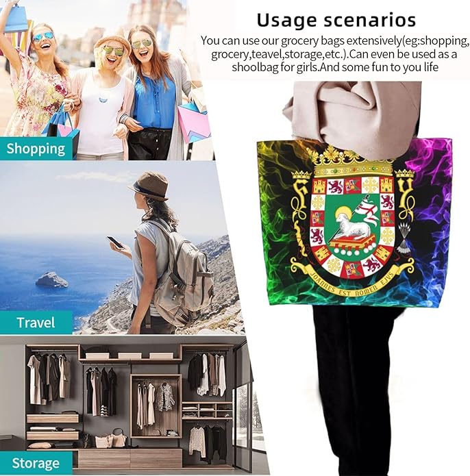 Porto Rico National Emblem Large Reusable Eco-friendly Shopping Bags Portable Storage Handbag