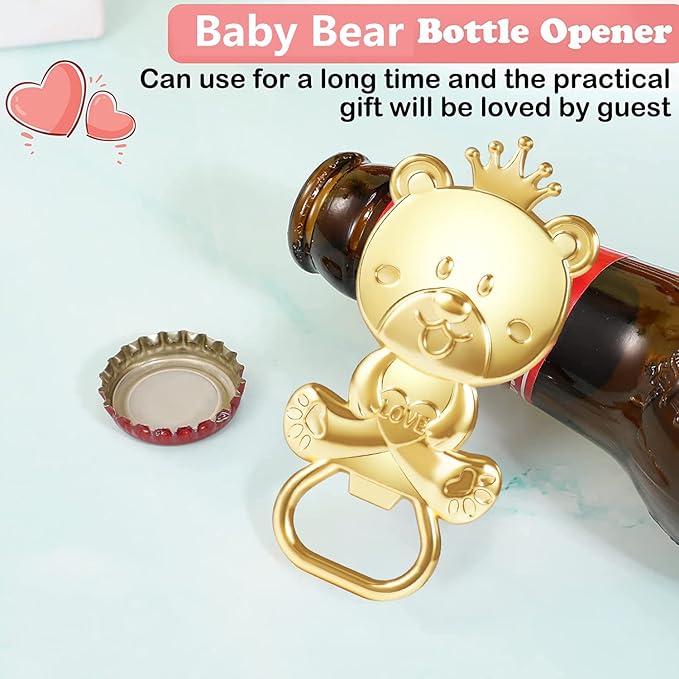 24 pcs Baby Shower Party Favor Bottle Opener Party Supplies Decoration Baby Shower Return Gift for Guest Baby Shower Souvenir for Boy or Girl Bridal Shower Bar Tools (Blue and Pink Bear)