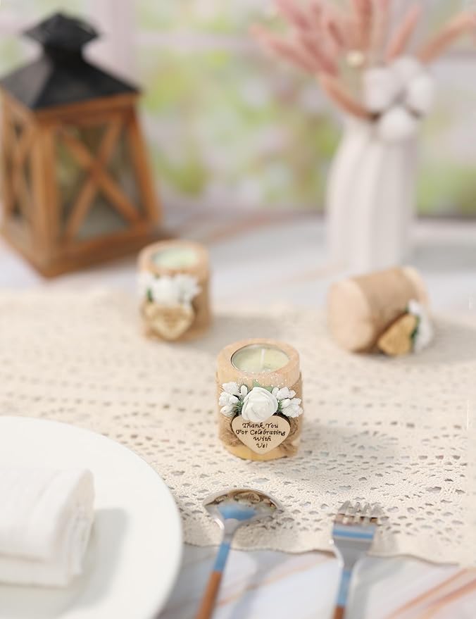 50 Piece Wooden Tealight Candle Holder Set, Wedding Party Favors for Guests, Thank You Favors, Guest Return Favors, Bridal Shower Favors for Guests, Baby Shower Favor for Guests.(Light brown 50 pcs)