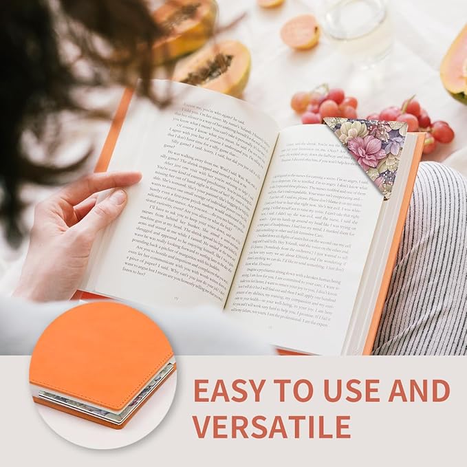 Cute Leather Bookmarks, Fun Triangle Making Corner Bookmark, Book Accessories for Reading Book Lovers, Unbreakable Page Markers for Women Men Colorful Beautiful Flower