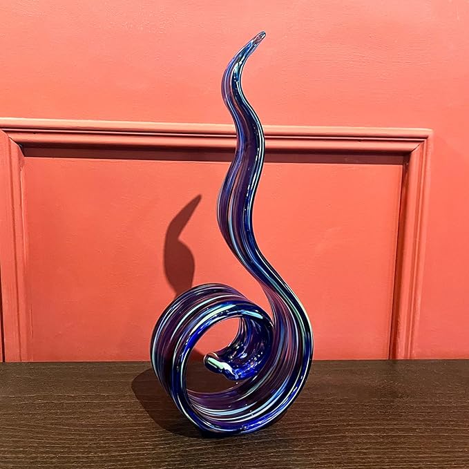 11.4" Tall Hand-Blown Glass Sculpture Murano-Style Sculpture Art Ornament Statue Figurines Home Decor Accent Piece Coastal Ocean Nautical Home Decor,Shelf,TV Stand,Tabletop Centerpieces,Wonderful Gift