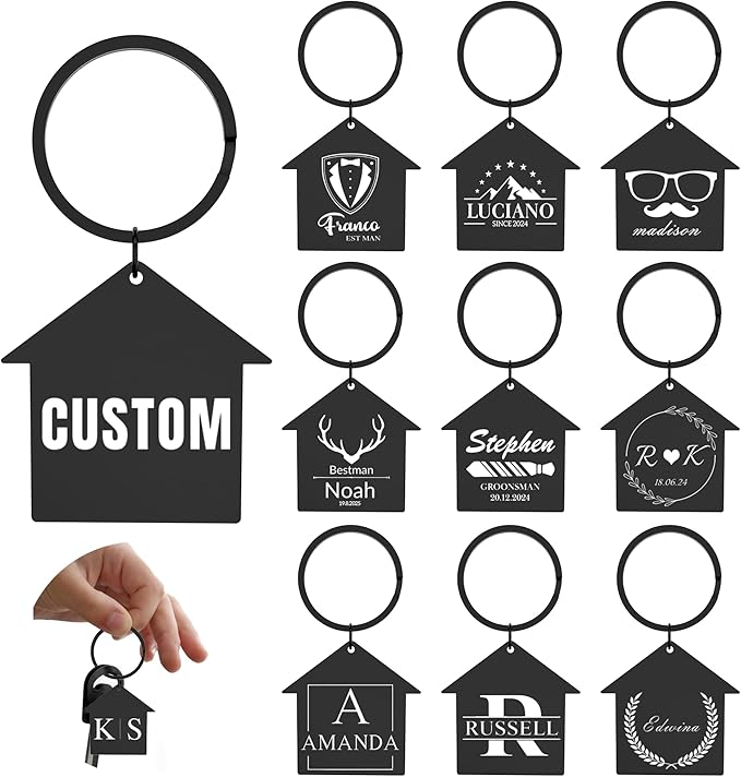 Custom Home Keychains, Pack 5-100 House Shaped Personalized Metal Keychains with Your Logo/Text
