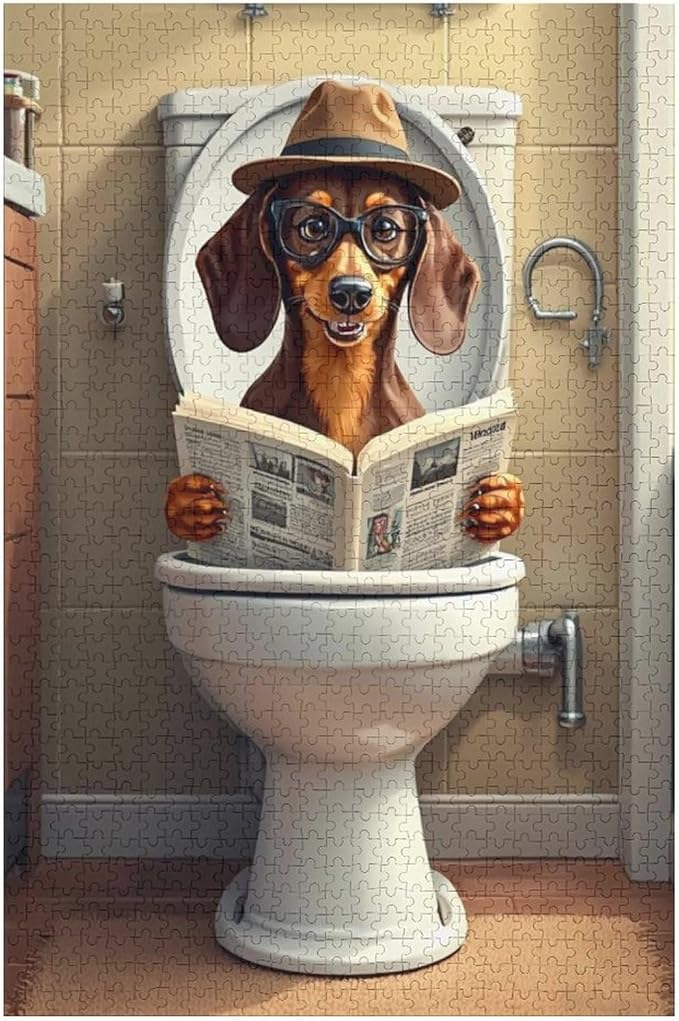 Jigsaw Puzzles for Adults 1000 Piece - Lavatory Dachshunds Dog Wooden Puzzle，Challenge Puzzles Puzzle Games， Stress Relief Games，Funny Puzzles，Unique Gifts for Wall Art