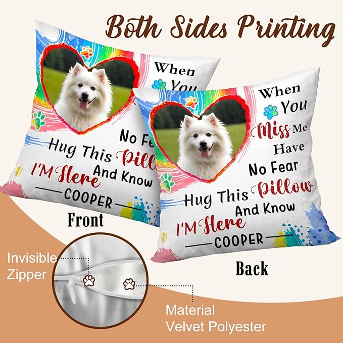 Personalized Memorial Throw Pillow with Photo (Insert Included), Sympathy Gift for Pet Loss, Customized Pillow Pets for Dog Owners (Rainbow)