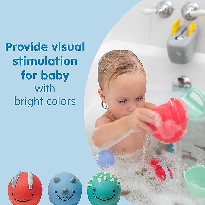 Dr. Brown's CleanUp Dino-Pour Bath Rinse Cup, 0m+ with Dr. Brown's CleanUp Float & Hatch Dino Eggs Nesting Bath Toy, 6m+, BPA Free, Certified Plastic Neutral