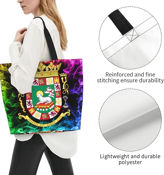 Porto Rico National Emblem Large Reusable Eco-friendly Shopping Bags Portable Storage Handbag