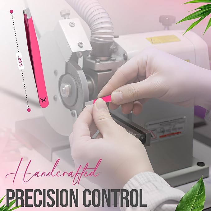 Slanted Stainless Steel Tweezers for Men & Women - Precision Eyebrow Tweezers for Facial Hairs, Strong Grip, Fine Tip, Professional Tweezer for Plucking & Grooming (Neon Pink)
