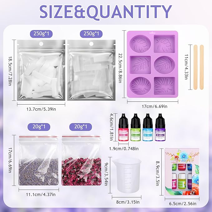 OverZyn Soap Making Kit for Adults, DIY Soap Making Kit Abundant Accessories Contains Mould Soapbase Essential Oils and Dried Flowers Fun Handmade Crafts Beginner Friendly for Homemade Craft