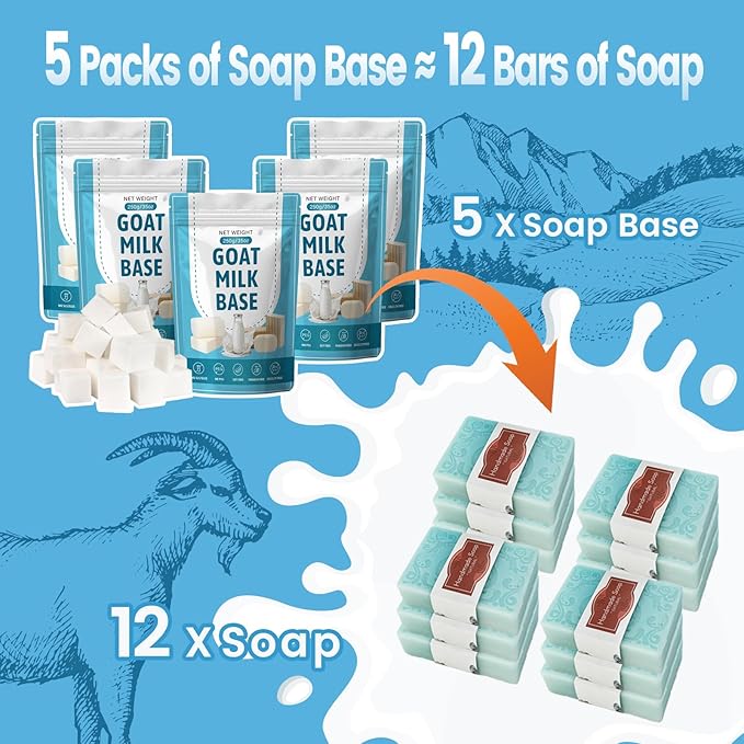 Goat Milk Soap Making Kit with Soap Melter for Adults, DIY Soap Making Supplies Kit with Natural Goats Milk Soap Base, Soap Melting Pot and Complete Supplies for Making Soaps, Craft Kit for Gift