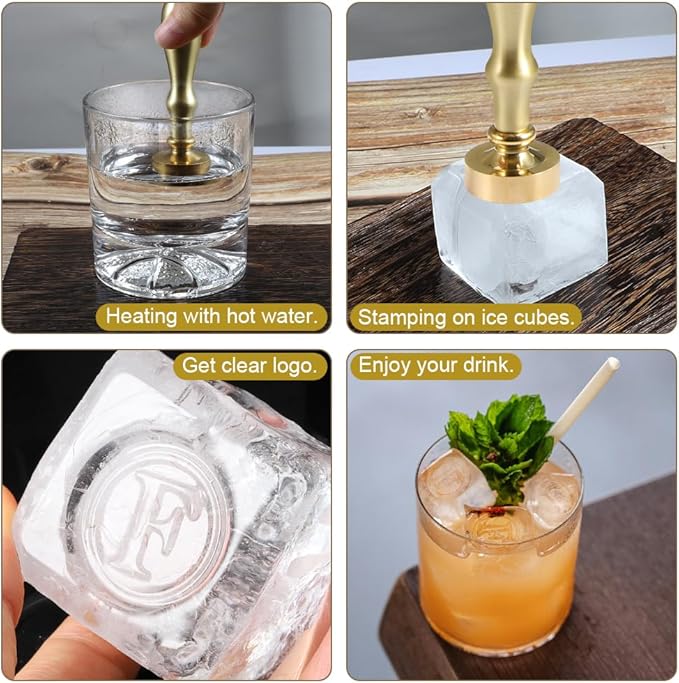 Ice Cube Stamp for Cocktails Ice Stamp Brass Head with Handle, Ice Branding Stamp for Ice Cubes Cocktail Whiskey Drinks Party Wedding Making DIY Crafting (Letter F)