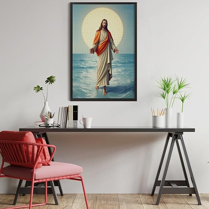 Jigsaw Puzzles for Adults 1000 Piece - Jesus Walk On Sea Wooden Puzzle，Stress Relief Games，Funny Puzzle，Unique Gifts for Wall Art ，Family Puzzles，Educational Games，Challenge Puzzles