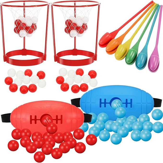 Outdoor Lawn Carnival Games Shaking Swing Balls Game Kit Head Hoop Basketball Party Spoon and Egg Race Games Party for Indoor Outdoor Christmas Easter Favors Gifts Toys