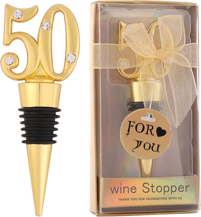 24-Pack 50 Wine Bottle Stopper for 50th Wedding Birthday Party Decoration 50 Years Old Wine Stopper Fun Gift for Wine Lovers (Gold 50th)
