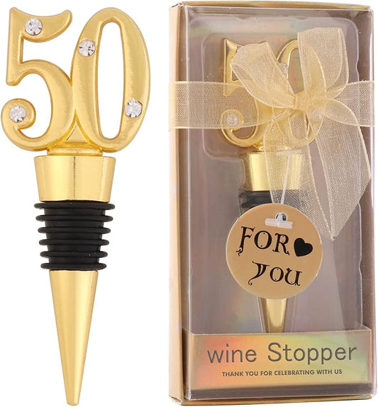 24-Pack 50 Wine Bottle Stopper for 50th Wedding Birthday Party Decoration 50 Years Old Wine Stopper Fun Gift for Wine Lovers (Gold 50th)